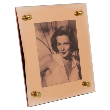 French Copper Pink Mirror Glass Picture Frame, circa 1940