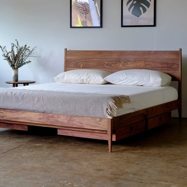 Walnut Platform Bed - King Storage Bed - Bed No.4 
