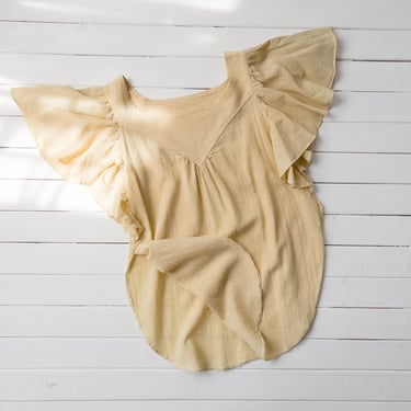 cotton peasant blouse | 70s vintage cream beige yellow flutter sleeve romantic cottagecore maiden blouse 