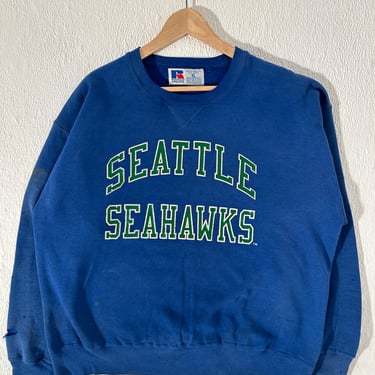 Vintage Seattle Seahawks Distressed Blue Russell Crewneck Size XL