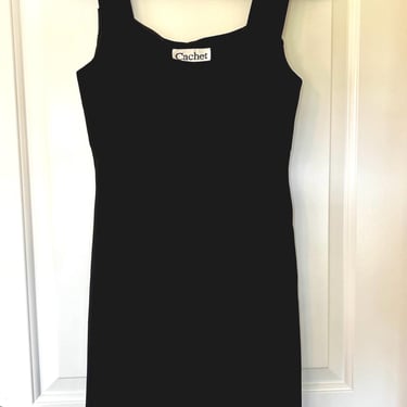 1990s vintage Cachet sleeveless little black dress, LBD, cocktail dress, party dress, evening dress, holiday dress 