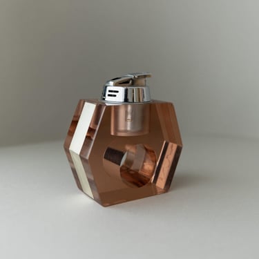 Vintage plexi glass table lighter by Astrolite - apricot with silver frame - Space Age Design Italy 70s - sculpture, table decoration, gift 