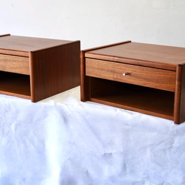 Danish Modern Floating wall mounted teak nightstands 