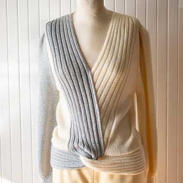 Vintage 1980s Handknit Lillie Rubin Wrap Sweater Small