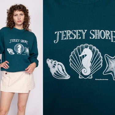 L-XL| 90s Jersey Shore Sweatshirt - Men's Large, Women's XL | 90s Teal Seashell Graphic New Jersey Tourist Crewneck 