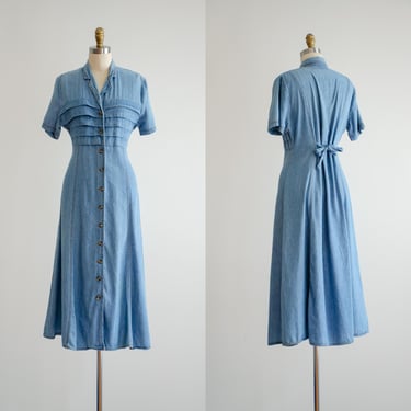 denim midi dress 80s 90s vintage Forenza soft jean dress 