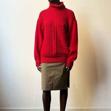 Saint Laurent Rive Gauche red wool turtleneck sweater 