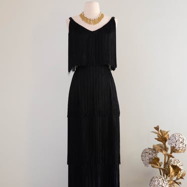 Fabulous 1960's Full Fringe Evening Dress By Lilli Diamond / Small