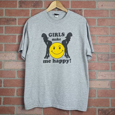 Vintage 00s Y2k Girls Make Me Happy ORIGINAL Parody Graphic Tee - Large 