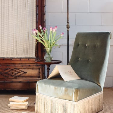 Napoleon III french velvet slipper chair with fringe