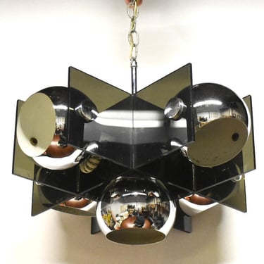 Vintage Mid Century Chrome and Lucite Chandelier 