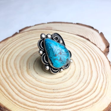 CHUNKY STONE Silver & Turquoise Ring | Chimney Butte Turquoise Stone Ring | Native American Navajo Southwestern, Boho | Size 8 1/2 
