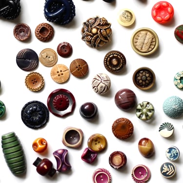 80 Antique Celluloid Button Collection - Buffed Celluloid Bubble Top Extruded - Sew Through and Shank Antique Sewing Buttons 