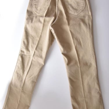 1970's Wrangler Denim Jeans 1980's Vintage Tan Beige Light Brown High Rise Western Straight Leg Pants, Misses 14 