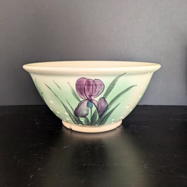 10" Handpainted Irises Ceramic Strainer Colander 