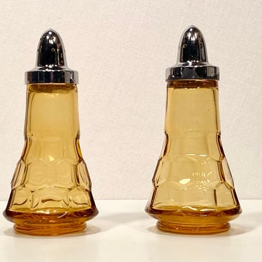 Viking Honeycomb Amber Glass Salt & Pepper Shaker Set 
