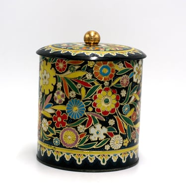 vintage Daher tin with lid colorful flowers 