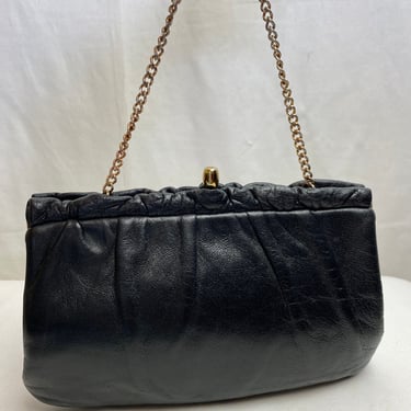 60’s supple & soft black leather clutch purse/wristlet optional Gathered pleated timeless little black bag 