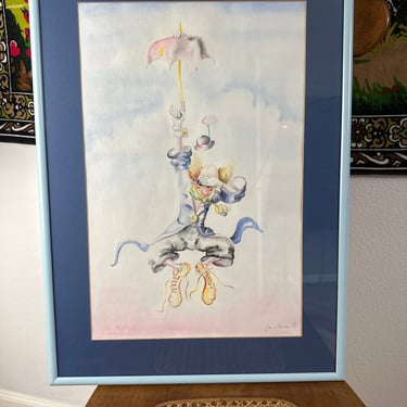 Large Vintage Water Color Clown Art Signed and Dated 1983 