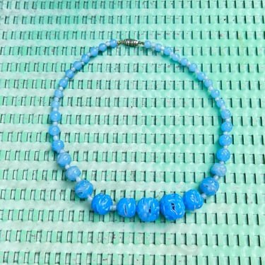 Vintage Glass necklace Cornflower Blue Hand Worked Spun 