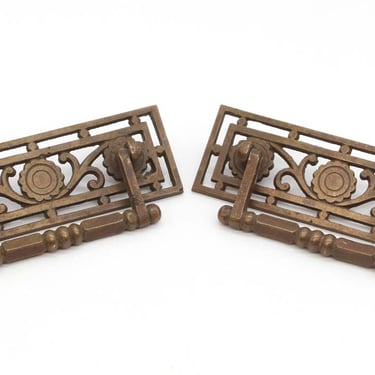 Pair of Victorian Cut Out Floral Brass Drawer Pulls