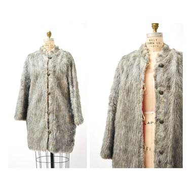 60s 70s Vintage Gray Faux Fur Jacket Coat Size Small Medium Gray Grey Vintage Vegan Shag Fur Jacket Coat Boho Retro Fur Jacket 