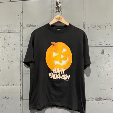 90s Size Large Happy Halloween pumpkin jack o lantern graphic t shirt spooky fall 