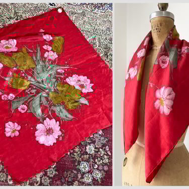 Vintage 100% silk floral print scarf, 31” square | new old stock, tulips, garden, Mother’s Day gift 