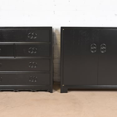 Michael Taylor for Baker Far East Collection Black Lacquered Chests of Drawers, Newly Refinished