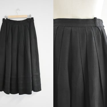 1980s German Black Heavy Linen Midi Skirt 