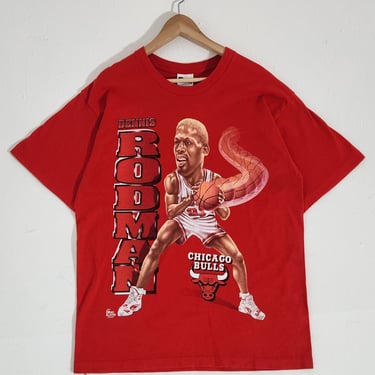Vintage 1990s Pro Player Dennis Rodman Chicago Bulls Caricature T-Shirt Sz. L