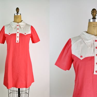 60s Mod Coral and White Micro Dress / 60s Dress / Size S/M 