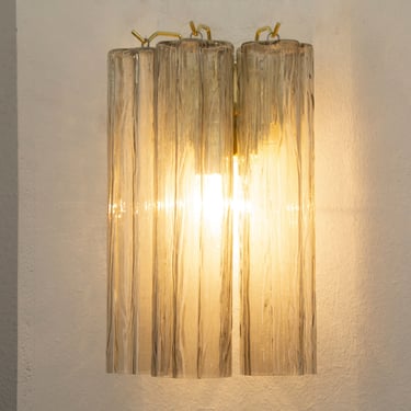 Wall sconce with Murano glass smoky color Made in Italy, vintage style wall lamp with glass trunk 