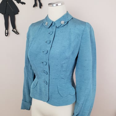 Vintage 1940's Suit Jacket / 40s Rayon Light Blue Jacket 