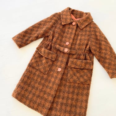 1960s Brown Check Bouclé Wool Coat 