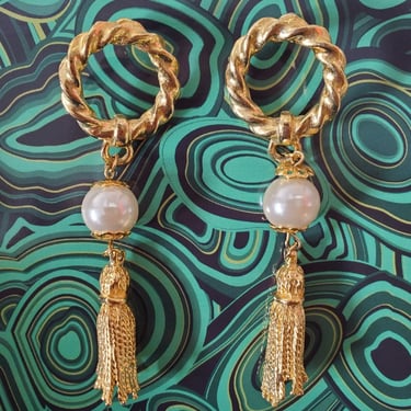 Golden Tassel and Pearl Earrings
