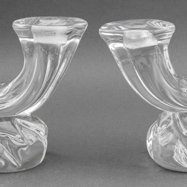 Daum Two-Branch Glass Candlesticks, Pair