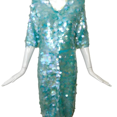 NORMA KAMALI- 1990s Paillette Knit Coat Dress, Size 6