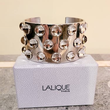 Vintage Lalique Sterling and Crystal Mossi Cuff 