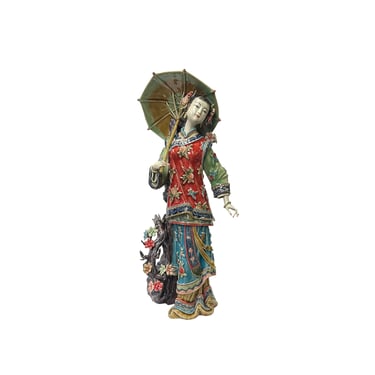 Chinese Porcelain Qing Style Dressing Umbrella Flower Lady Figure ws3691E 