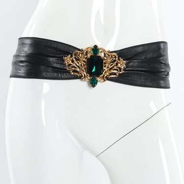 Filigree Emerald Crystal Leather Sash Belt