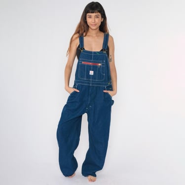 Vintage Pointer Brand Denim Overalls Made in USA Workwear Carpenter Overalls Wide-Leg Blue Jean Retro Utility Jumpsuit Men's Large L 