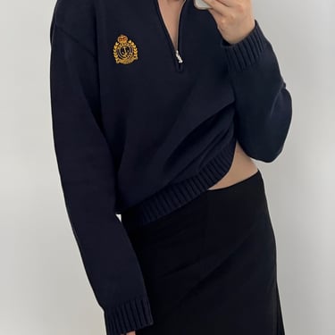 Vintage Ralph Lauren Midnight Crest Quarter Zip Sweater