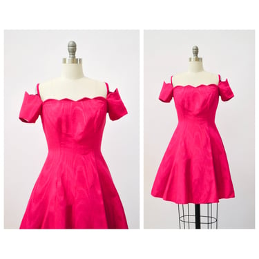 80s 90s Vintage Pink Party Prom Dress XS small Pink Crinoline off the shoulder dress // Vintage 90s Party Cocktail Dress Crinoline Barbie 