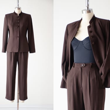 brown pant suit | 90s vintage brown velvet dark academia high waisted cropped ankle pants trousers 2 piece suit set 