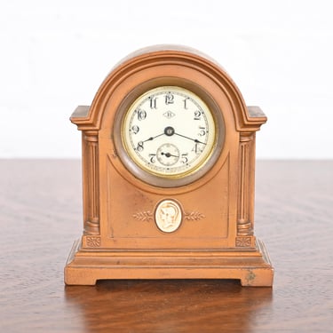 Benedict Studios Arts & Crafts Bronze Mantel Clock, Circa 1910