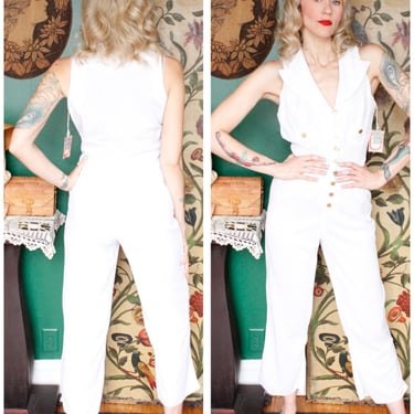 1970s Jumpsuit // Summer White Jumpsuit // vintage 70s jumpsuit 