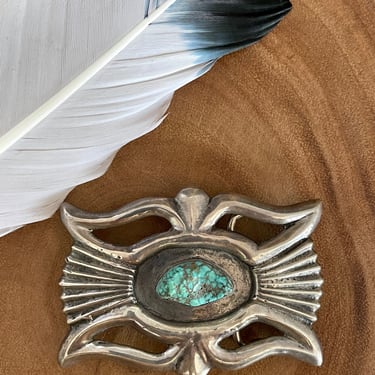 OLD PAWN Vintage 70s Large Sandcast Silver & Turquoise Nugget Belt Buckle 76g | 1970s Navajo Native American Style Jewelry, Southwestern 