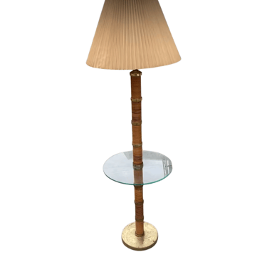 Bamboo Brass Floor Lamp with Glass Round Table Top