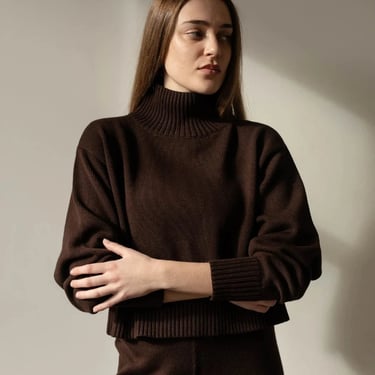 Crop Turtleneck in Walnut - First Rite